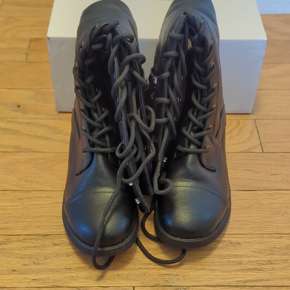 Dream Pairs Shoes Black Lace-Up Knee-High Boots